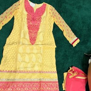 Yellow and Pink Embroidered kameez set